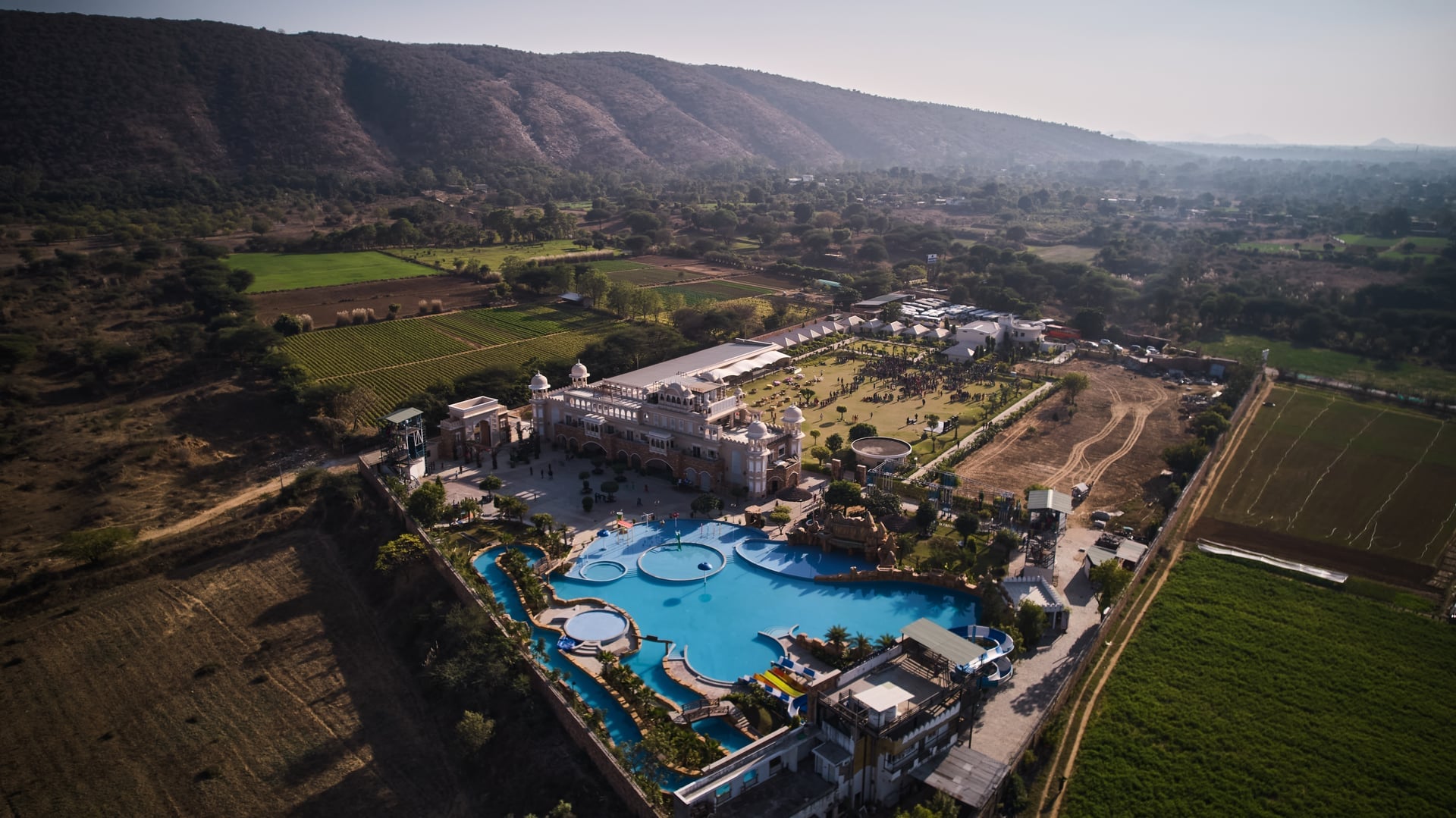 Aerial view of Ananth Aravali Resort & Water Amusement Park spanning 16 acres